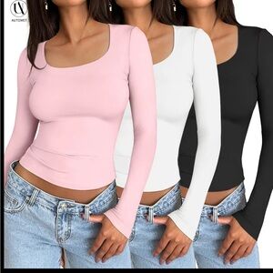 Women's Long Sleeve Tops - Pink, White, Black